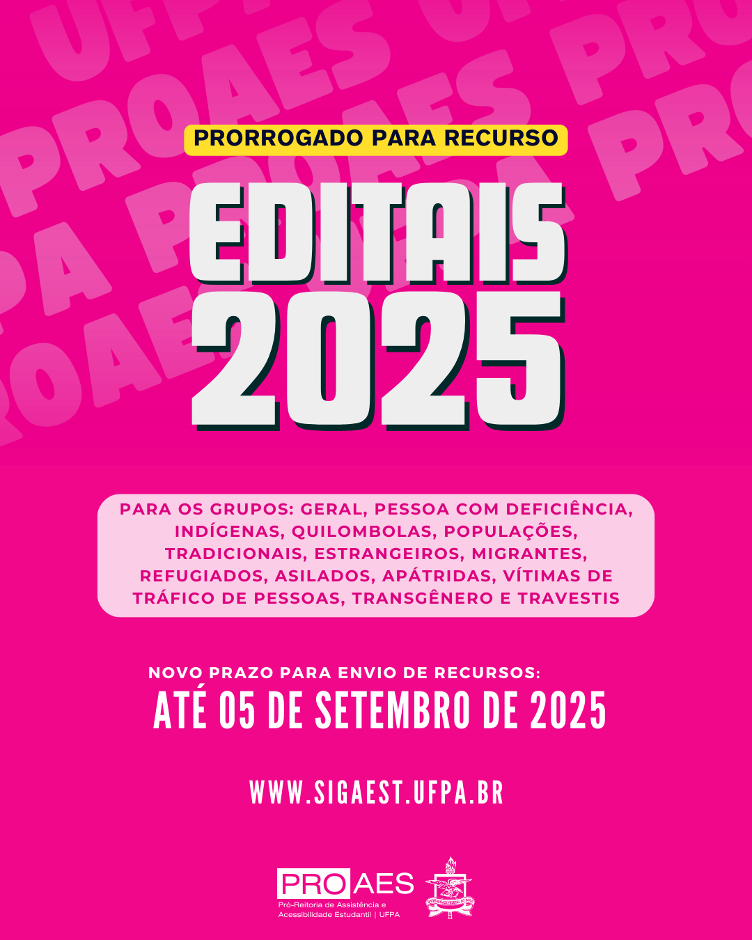 UFPA prorroga prazo para envio de recursos dos editais de auxílios financeiros e vagas na Casa de Estudantes do Campus Belém